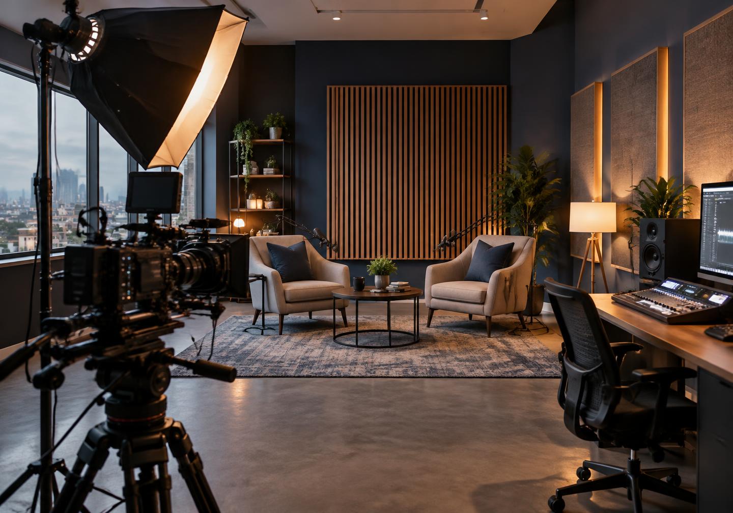 Illustrative in-house production and podcast studio